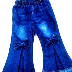 Baby Pants Bottoms Girls Size 9/12m Elastic Waist Blue Children Kids Bows Infant